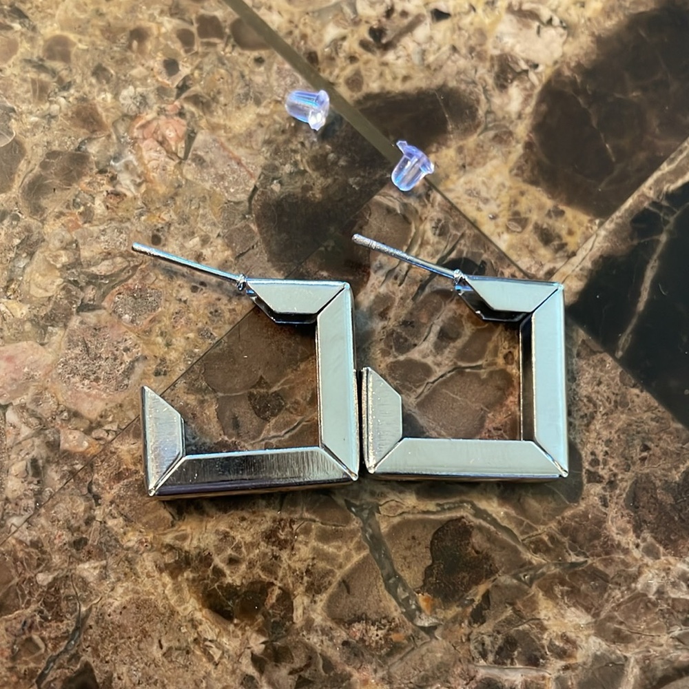 Silver Square Hoops - Picture 4 of 5